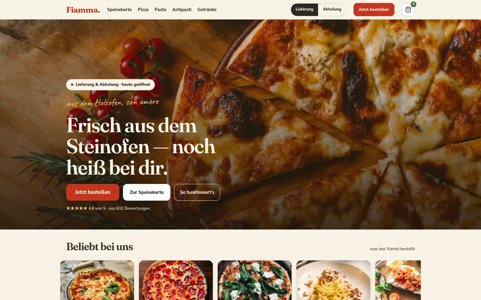 Screenshot der Website Fiamma