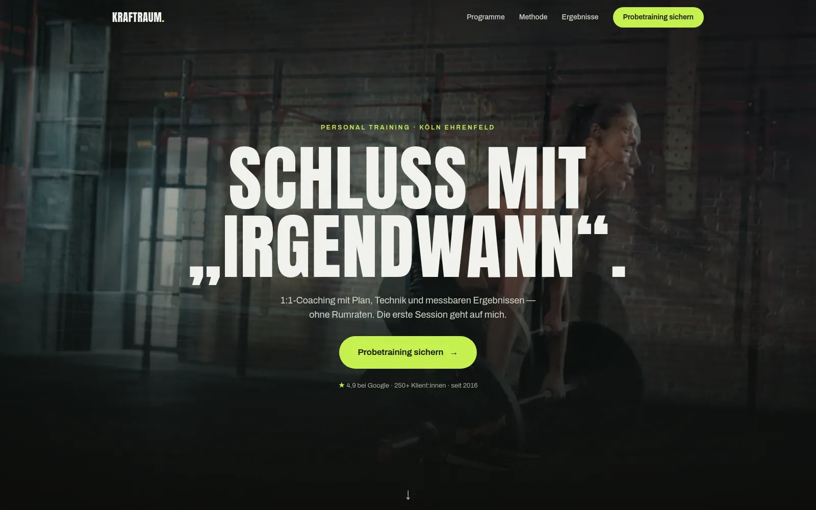 Screenshot der Website Kraftraum